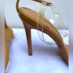 Zara Tan Heeled Sandals with Clear Straps size 39
